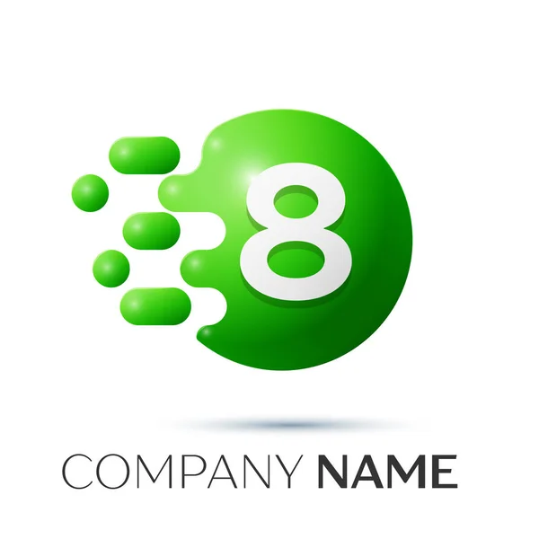 Number eight splash logo. Green dots and bubbles number design on grey background. Vector Illustration — Stock Vector