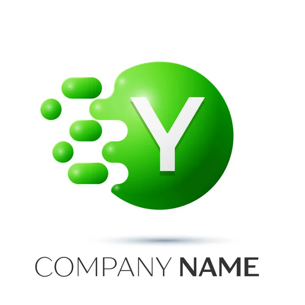 Y Letter splash logo. Green dots and circle bubble letter design on grey background. Vector Illustration — Stock Vector