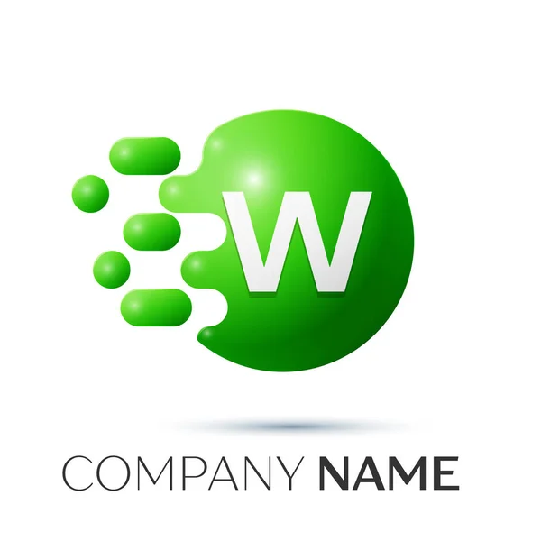 W Letter splash logo. Green dots and circle bubble letter design on grey background. Vector Illustration — Stock Vector