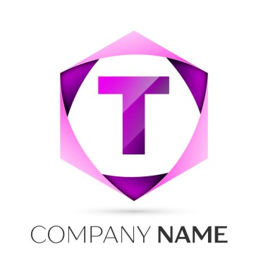 T harfinin vektör logo simge renkli gri arka plan üzerine altıgen. Tasarımınız için vektör şablonu