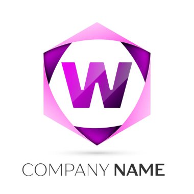 Harf W vektör logo simge renkli gri arka plan üzerine altıgen. Tasarımınız için vektör şablonu
