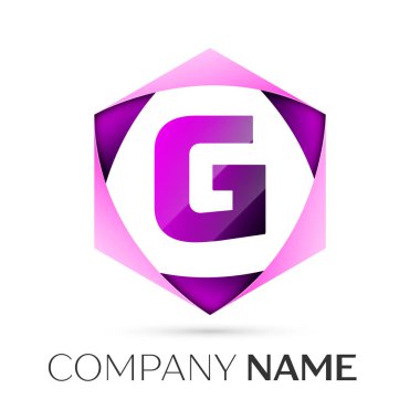 G harfi vektör logo simge renkli gri arka plan üzerine altıgen. Tasarımınız için vektör şablonu