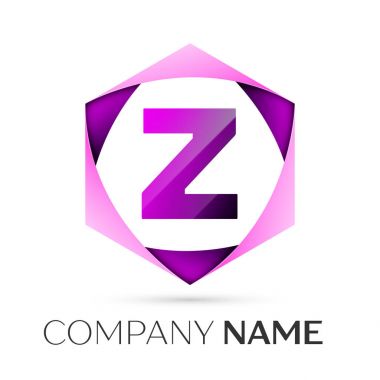 Z harfi vektör logo simge renkli gri arka plan üzerine altıgen. Tasarımınız için vektör şablonu