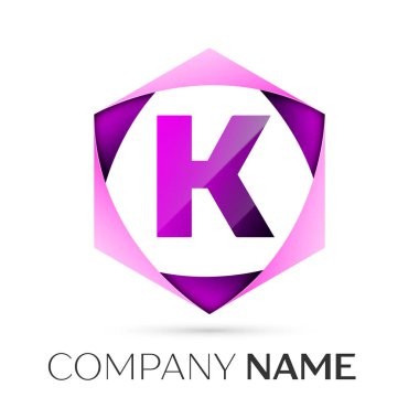K harfi vektör logo simge renkli gri arka plan üzerine altıgen. Tasarımınız için vektör şablonu