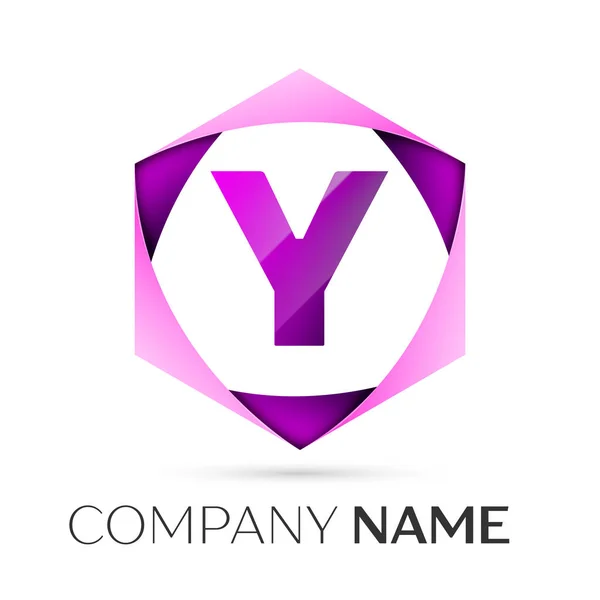Symbole du logo vectoriel de la lettre Y dans l'hexagonal coloré sur fond gris. Modèle vectoriel pour votre conception — Image vectorielle
