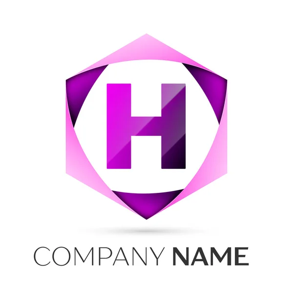 Letter H vector logo symbol in the colorful hexagonal on grey background. Vector template for your design — Stock Vector