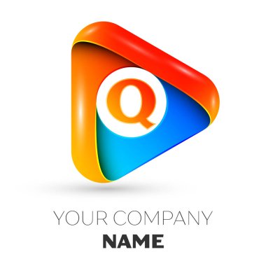 Harf Q vektör logo sembol gri arka plan üzerinde renkli üçgen içinde. Tasarımınız için vektör şablonu