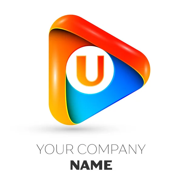 Letter U vector logo symbol in the colorful triangle on grey background. Vector template for your design — Stock Vector