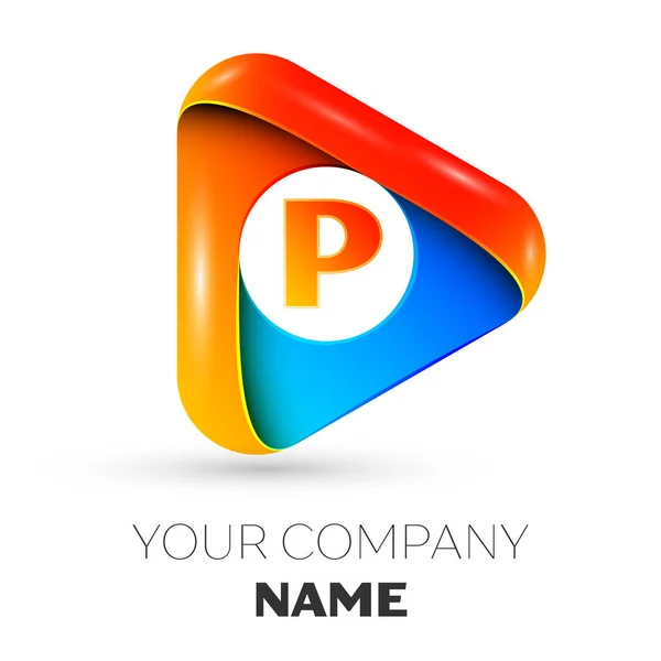 Letra símbolo do logotipo do vetor P no triângulo colorido no fundo cinza. Modelo de vetor para o seu projeto —  Vetores de Stock