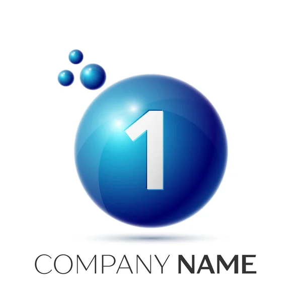 Logotipo de salpicadura número uno. Diseño de números de puntos azules y burbujas sobre fondo gris. Ilustración vectorial — Archivo Imágenes Vectoriales