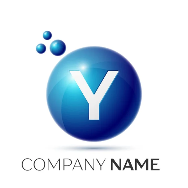 Y Letter splash logo. Blue dots and circle bubble letter design on grey background. Vector Illustration — Stock Vector