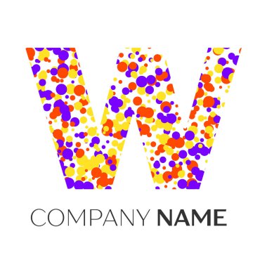 Mavi, sarı, kırmızı parçacıklar ve kabarcıklar noktalar beyaz arka plan ile harf W logo. Tasarımınız için vektör şablonu