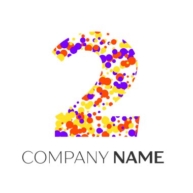 Mor, sarı, kırmızı parçacıklar ve kabarcıklar noktalar beyaz arka plan ile ikinci logo. Tasarımınız için vektör şablonu