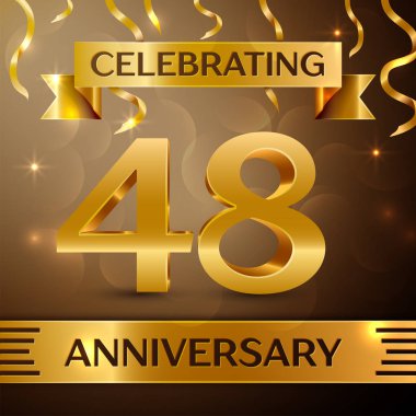 Kırk sekiz yıl yıldönümü kutlama tasarım. Konfeti ve altın zemin üzerine altın şerit. Doğum günü partin için renkli vektör şablon öğeleri. Yıldönümü şerit