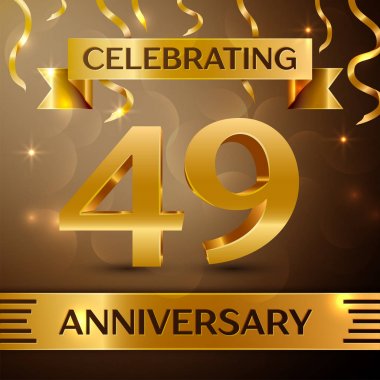 Kırk dokuz yıl yıldönümü kutlama tasarım. Konfeti ve altın zemin üzerine altın şerit. Doğum günü partin için renkli vektör şablon öğeleri. Yıldönümü şerit