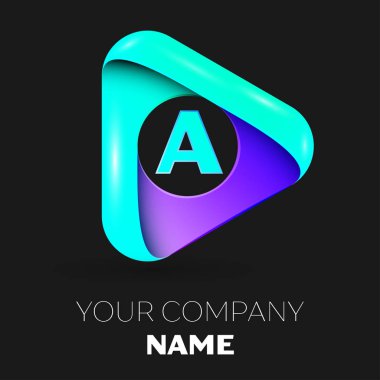 A harfi vektör logo sembol siyah arka plan üzerinde renkli üçgen içinde. Tasarımınız için vektör şablonu