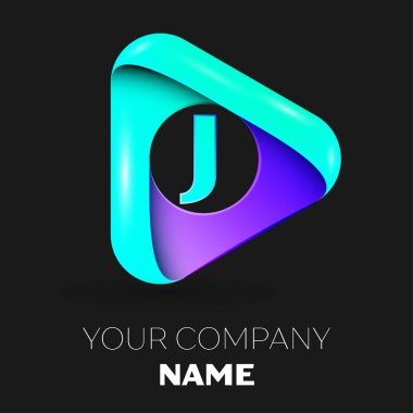 J harfi vektör logo sembol siyah arka plan üzerinde renkli üçgen içinde. Tasarımınız için vektör şablonu