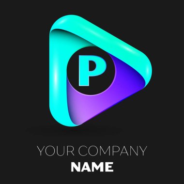 Mektup P logo sembol siyah arka plan üzerinde renkli üçgen içinde vektör. Tasarımınız için vektör şablonu