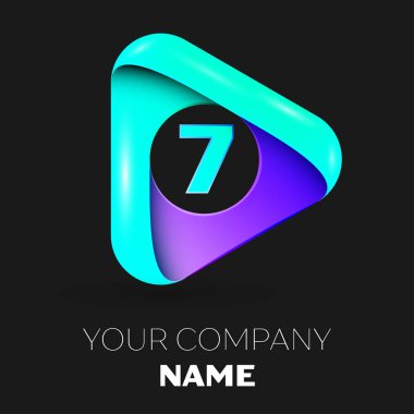 Yedi numaralı vektör logo sembol siyah arka plan üzerinde renkli üçgen içinde. Tasarımınız için vektör şablonu