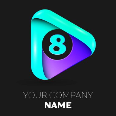 Sekiz numaralı vektör logo sembol siyah arka plan üzerinde renkli üçgen içinde. Tasarımınız için vektör şablonu