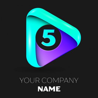 Beş numaralı vektör logo sembol siyah arka plan üzerinde renkli üçgen içinde. Tasarımınız için vektör şablonu