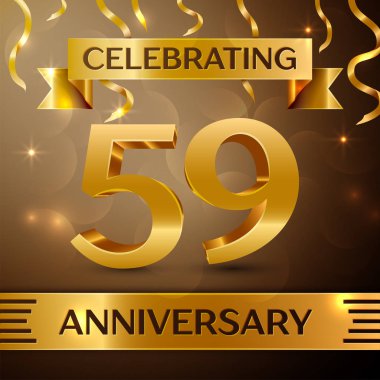 Elli dokuz yıl yıldönümü kutlama tasarım. Konfeti ve altın zemin üzerine altın şerit. Doğum günü partin için renkli vektör şablon öğeleri. Yıldönümü şerit