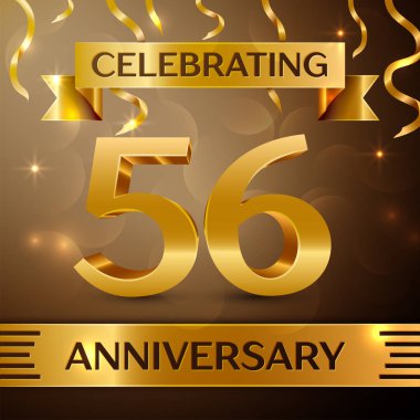 Elli altı yıl yıldönümü kutlama tasarım. Konfeti ve altın zemin üzerine altın şerit. Doğum günü partin için renkli vektör şablon öğeleri. Yıldönümü şerit