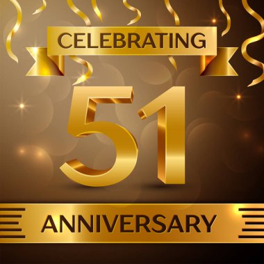 Elli bir yıl yıldönümü kutlama tasarım. Konfeti ve altın zemin üzerine altın şerit. Doğum günü partin için renkli vektör şablon öğeleri. Yıldönümü şerit