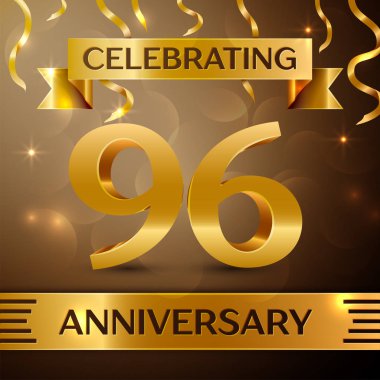 Doksan altı yıl yıldönümü kutlama tasarım. Konfeti ve altın zemin üzerine altın şerit. Doğum günü partin için renkli vektör şablon öğeleri. Yıldönümü şerit