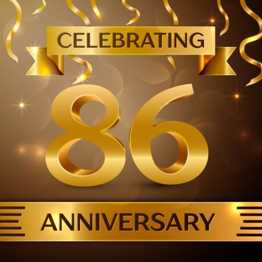 Seksen altı yıl yıldönümü kutlama tasarım. Konfeti ve altın zemin üzerine altın şerit. Doğum günü partin için renkli vektör şablon öğeleri. Yıldönümü şerit