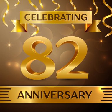 Seksen iki yıl yıldönümü kutlama tasarım. Konfeti ve altın zemin üzerine altın şerit. Doğum günü partin için renkli vektör şablon öğeleri. Yıldönümü şerit