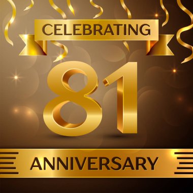 Seksen bir yıl yıldönümü kutlama tasarım. Konfeti ve altın zemin üzerine altın şerit. Doğum günü partin için renkli vektör şablon öğeleri. Yıldönümü şerit