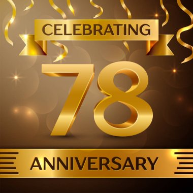 Yetmiş sekiz yıl yıldönümü kutlama tasarım. Konfeti ve altın zemin üzerine altın şerit. Doğum günü partin için renkli vektör şablon öğeleri. Yıldönümü şerit