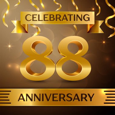 Seksen sekiz yıl yıldönümü kutlama tasarım. Konfeti ve altın zemin üzerine altın şerit. Doğum günü partin için renkli vektör şablon öğeleri. Yıldönümü şerit