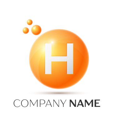 H harfi sıçrama logosunu görmeniz gerekir. Turuncu noktalar ve daire kabarcık mektup tasarım gri arka plan üzerinde. Vektör çizim