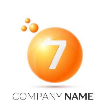 Yedi numara sıçrama logosunu görmeniz gerekir. Turuncu noktalar ve kabarcıklar numara tasarım gri arka plan üzerinde. Vektör çizim