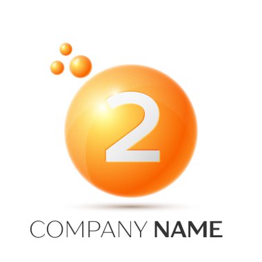 İki numaralı sıçrama logosunu görmeniz gerekir. Turuncu noktalar ve kabarcıklar numara tasarım gri arka plan üzerinde. Vektör çizim