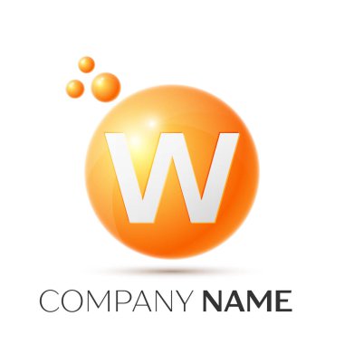 W harfi sıçrama logosunu görmeniz gerekir. Turuncu noktalar ve daire kabarcık mektup tasarım gri arka plan üzerinde. Vektör çizim