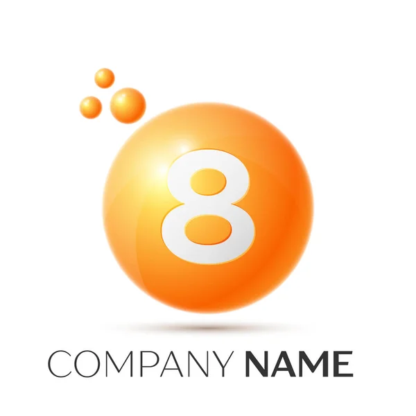 Number eight splash logo. Orange dots and bubbles number design on grey background. Vector Illustration