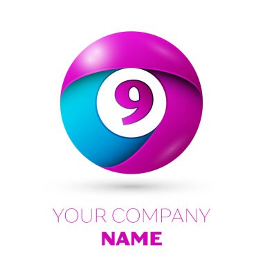 Dokuz numaralı vektör logosu simgesi beyaz arka plan üzerinde renkli daire içinde. Tasarımınız için vektör şablonu
