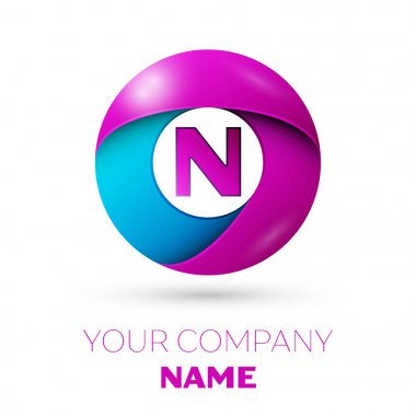 N harfi vektör logosu simgesi beyaz arka plan üzerinde renkli daire içinde. Tasarımınız için vektör şablonu