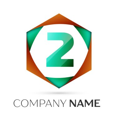 İki numaralı vektör logo simge renkli gri arka plan üzerine altıgen. Tasarımınız için vektör şablonu