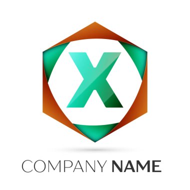 Mektup X vektör logo simge renkli gri arka plan üzerine altıgen. Tasarımınız için vektör şablonu