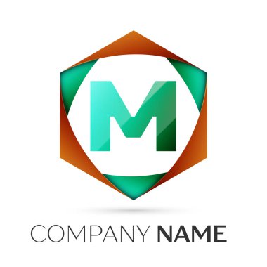 A harfi vektör logo simge renkli gri arka plan üzerine altıgen. Tasarımınız için vektör şablonu