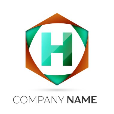 H harfi vektör logo simge renkli gri arka plan üzerine altıgen. Tasarımınız için vektör şablonu