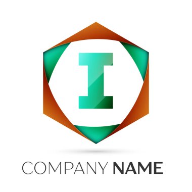 Logo simge renkli gri arka plan üzerine altıgen vektör mektup. Tasarımınız için vektör şablonu