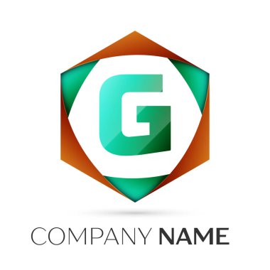 G harfi vektör logo simge renkli gri arka plan üzerine altıgen. Tasarımınız için vektör şablonu