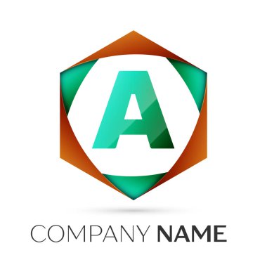 Bir vektör logo simge renkli gri arka plan üzerine altıgen mektup. Tasarımınız için vektör şablonu