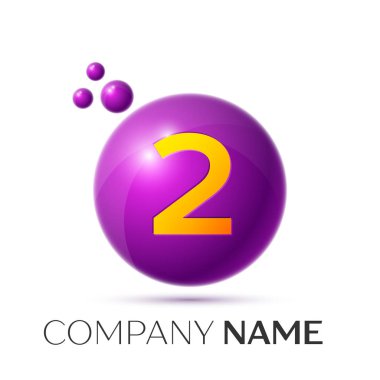 İki numaralı sıçrama logosunu görmeniz gerekir. Mor noktalar ve kabarcıklar numara tasarım gri arka plan üzerinde. Vektör çizim