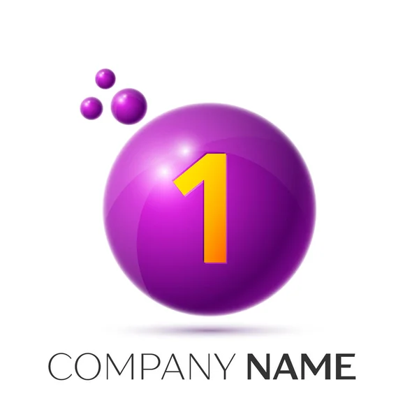 Nummer een plons logo. Paarse stippen en bubbels nummer ontwerp op grijze achtergrond. Vectorillustratie — Stockvector